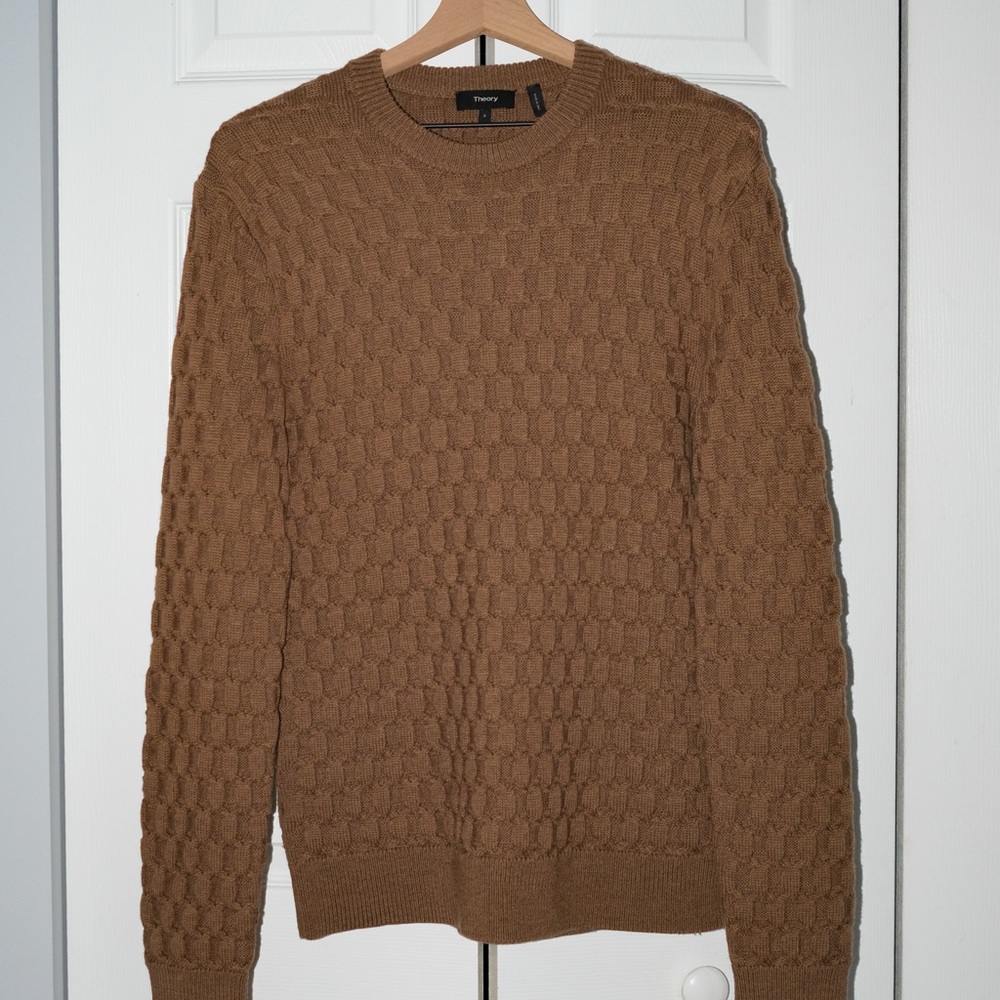 Theory Brown Textured Merino Wool Sweater